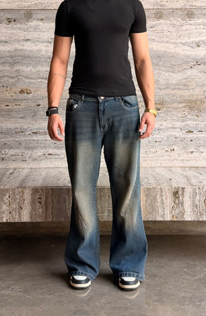 Blue Scar Straight A Line Jeans