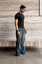 Blue Scar Straight A Line Jeans