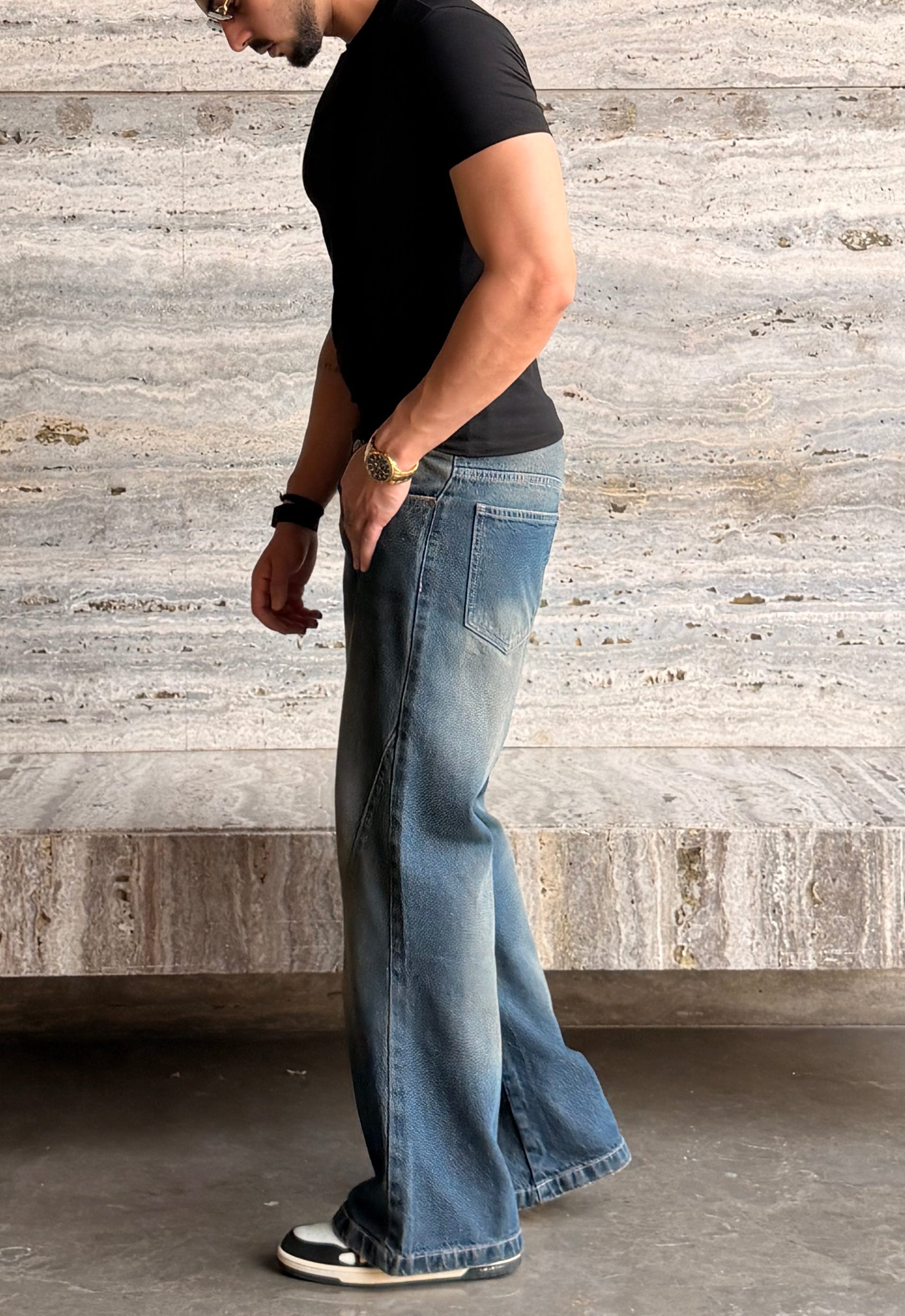 Blue Scar Straight A Line Jeans