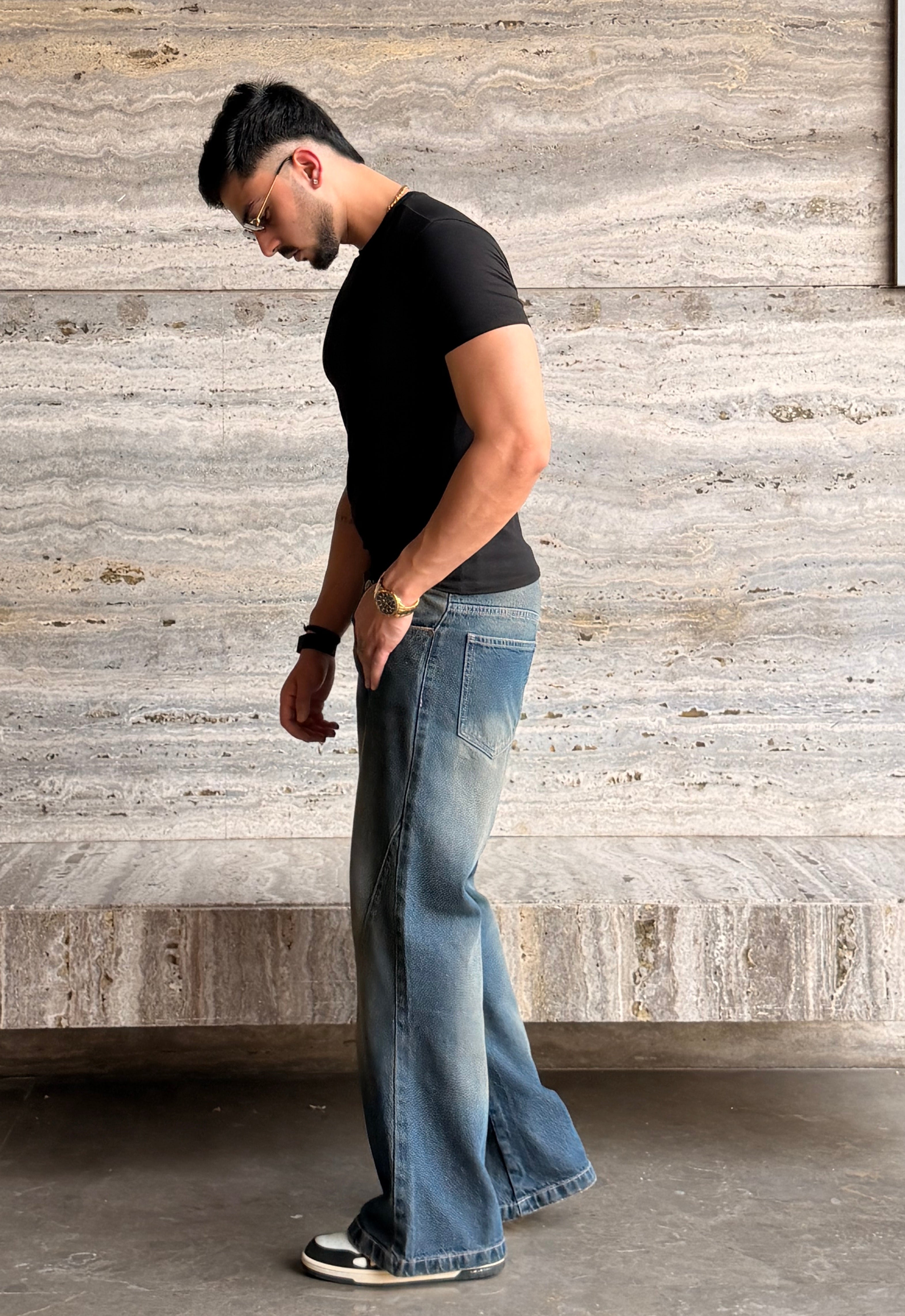 Blue Scar Straight A Line Jeans