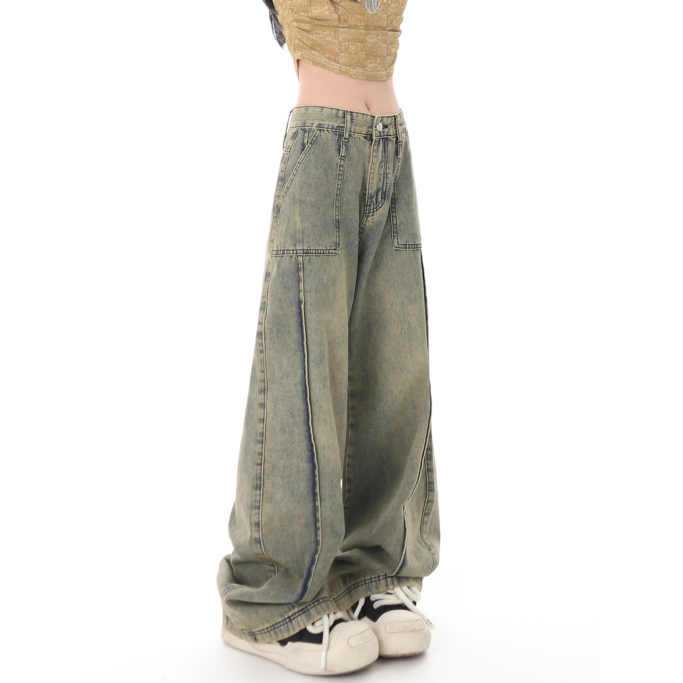 Muted Blue Baggy Wide Leg Jeans