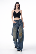 Off Beat Distressed Blue Baggy Jeans