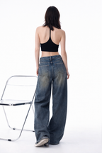 Off Beat Distressed Blue Baggy Jeans