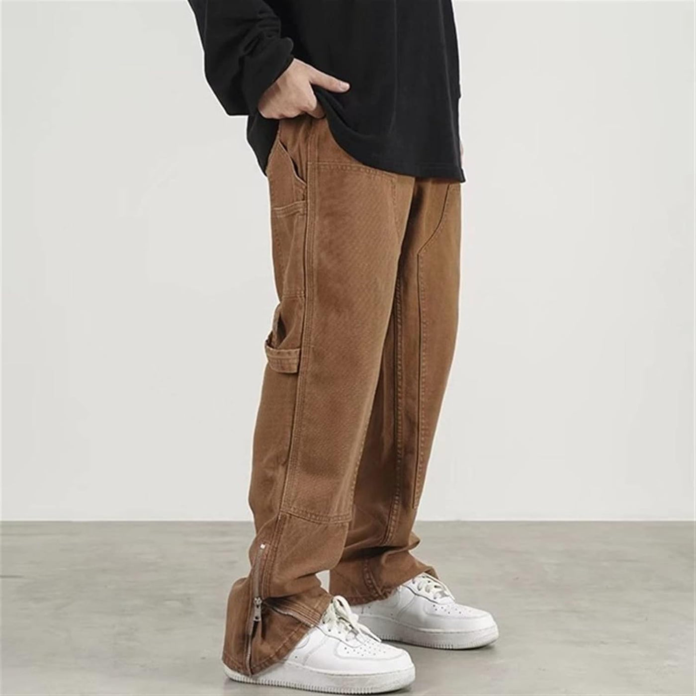 Mud Khaki Carpenter Loose Straight Jeans