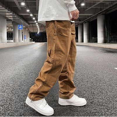 Mud Khaki Carpenter Loose Straight Jeans