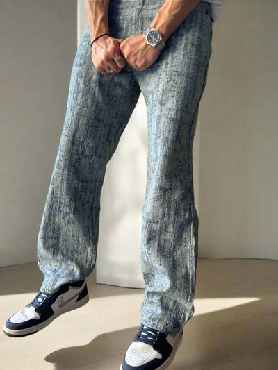 High-End Bamboo Texture Jacquard Baggy Jeans