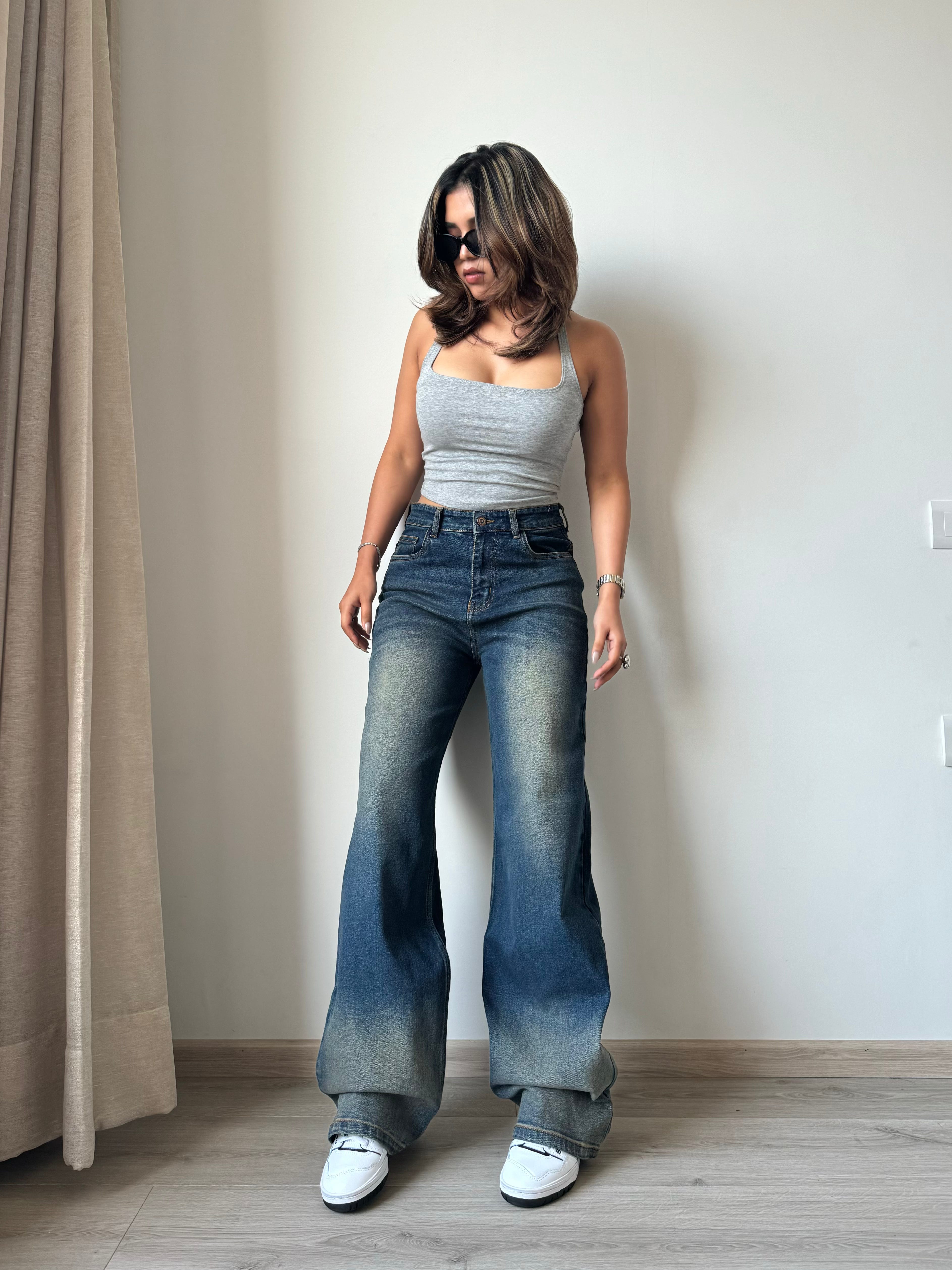 Sun-Burst Blue Wide Leg Jeans