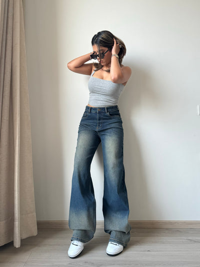 Sun-Burst Blue Wide Leg Jeans