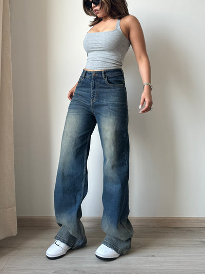 Sun-Burst Blue Wide Leg Jeans