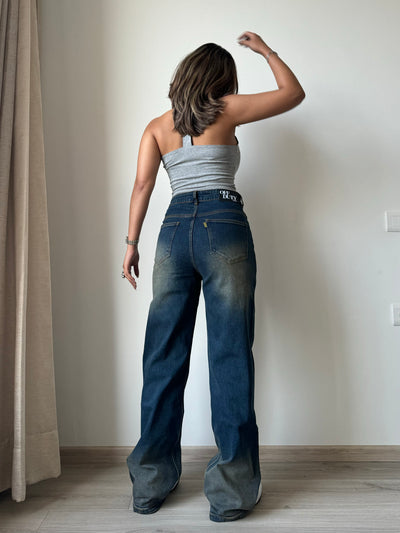 Sun-Burst Blue Wide Leg Jeans