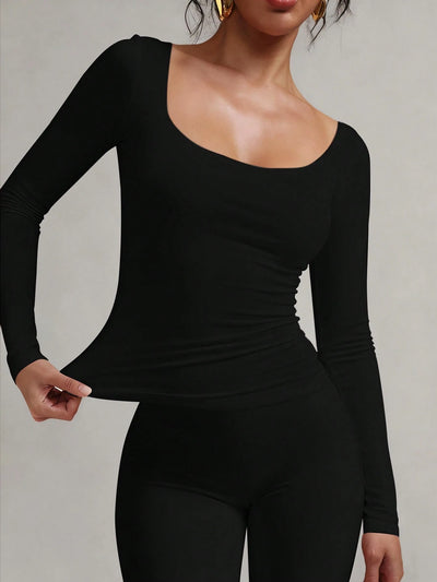 Soft Curve Neck Long Sleeve Top