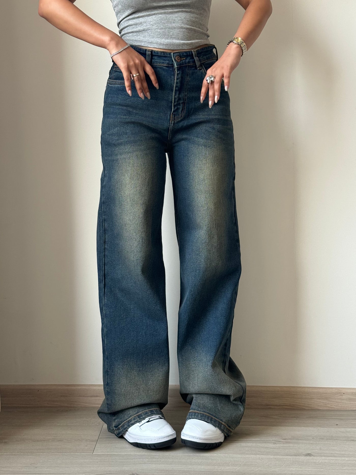 Sun-Burst Blue Wide Leg Jeans