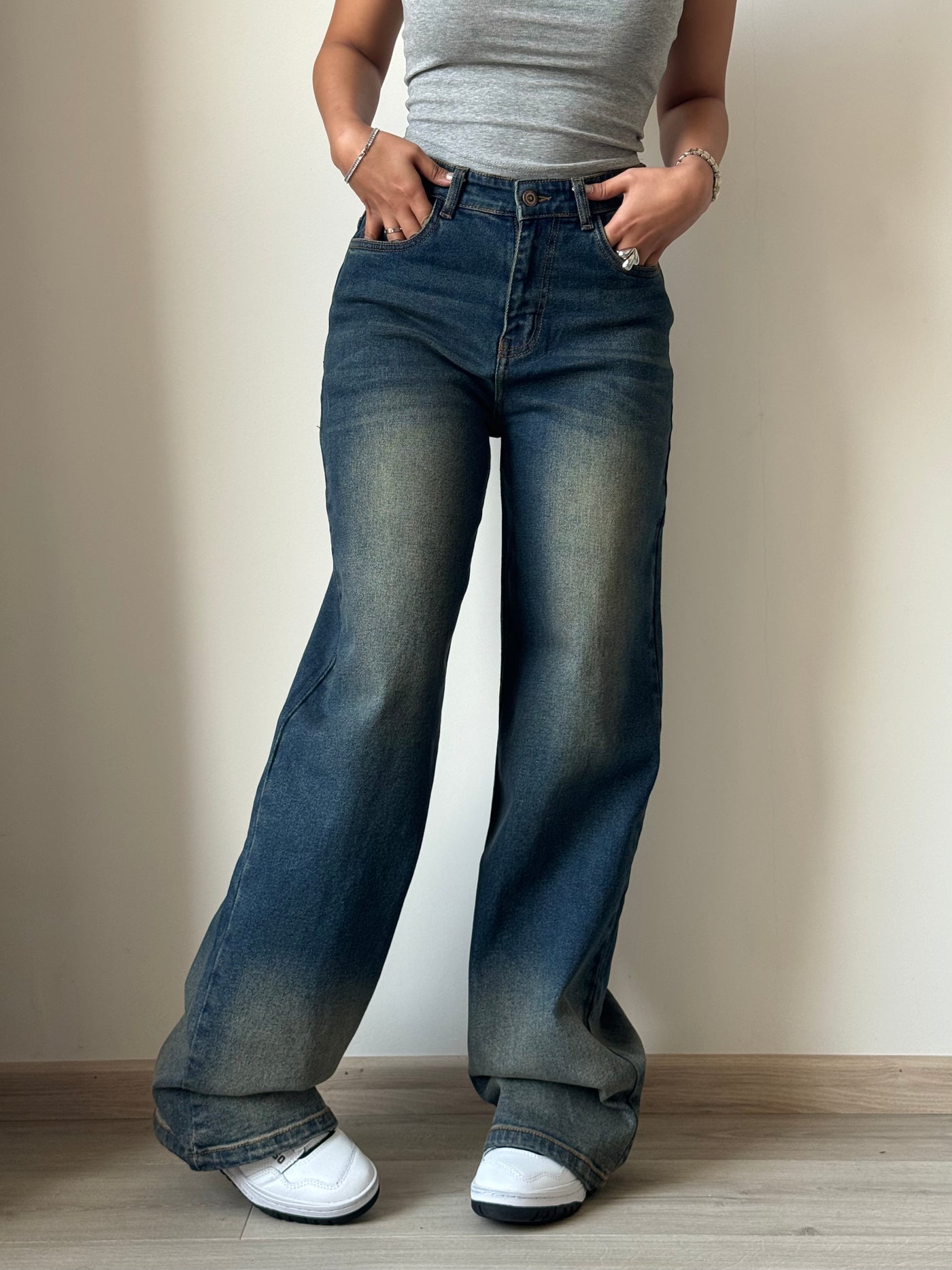 Sun-Burst Blue Wide Leg Jeans