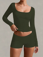 Soft Curve Neck Long Sleeve Top