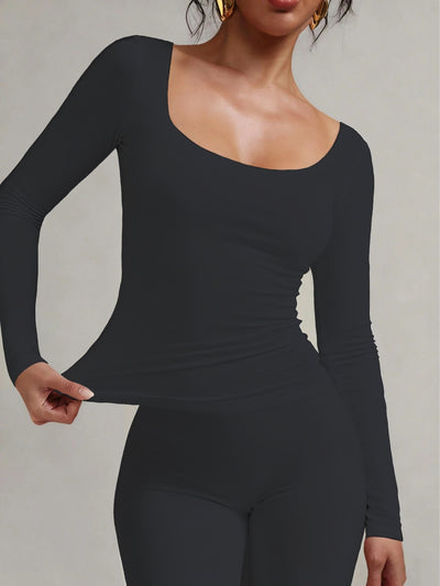 Soft Curve Neck Long Sleeve Top
