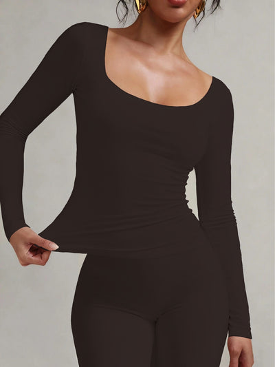 Soft Curve Neck Long Sleeve Top
