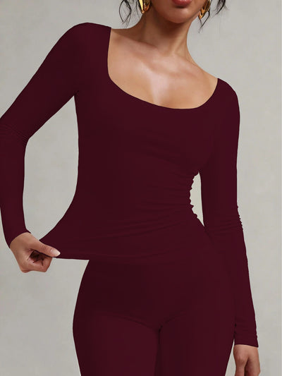 Soft Curve Neck Long Sleeve Top
