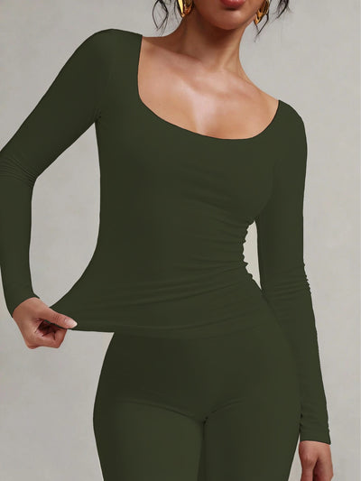 Soft Curve Neck Long Sleeve Top