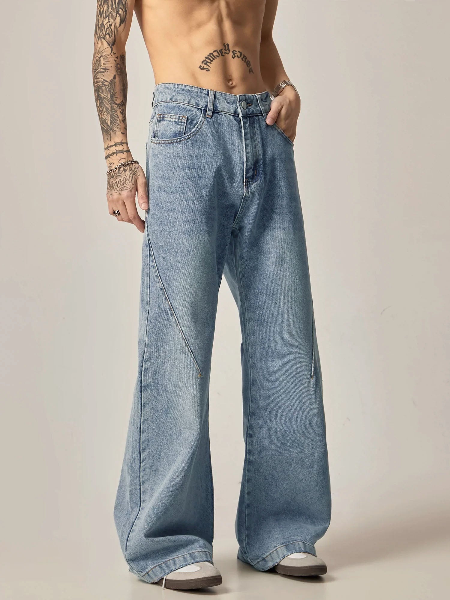 Blue Wash Clean Flare Fit Jeans