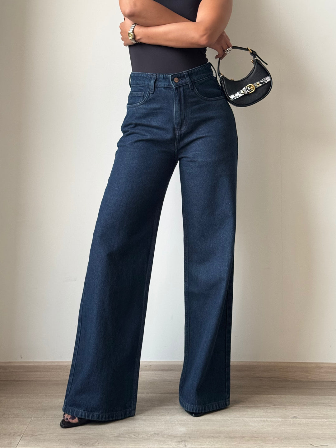 Deep Night Blue Wide Leg Jeans - Main Image