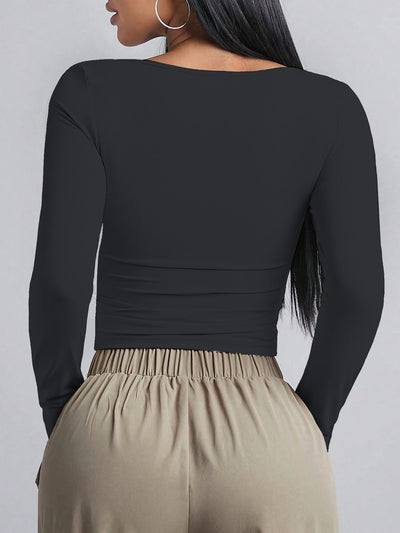 Soft Curve Neck Long Sleeve Top