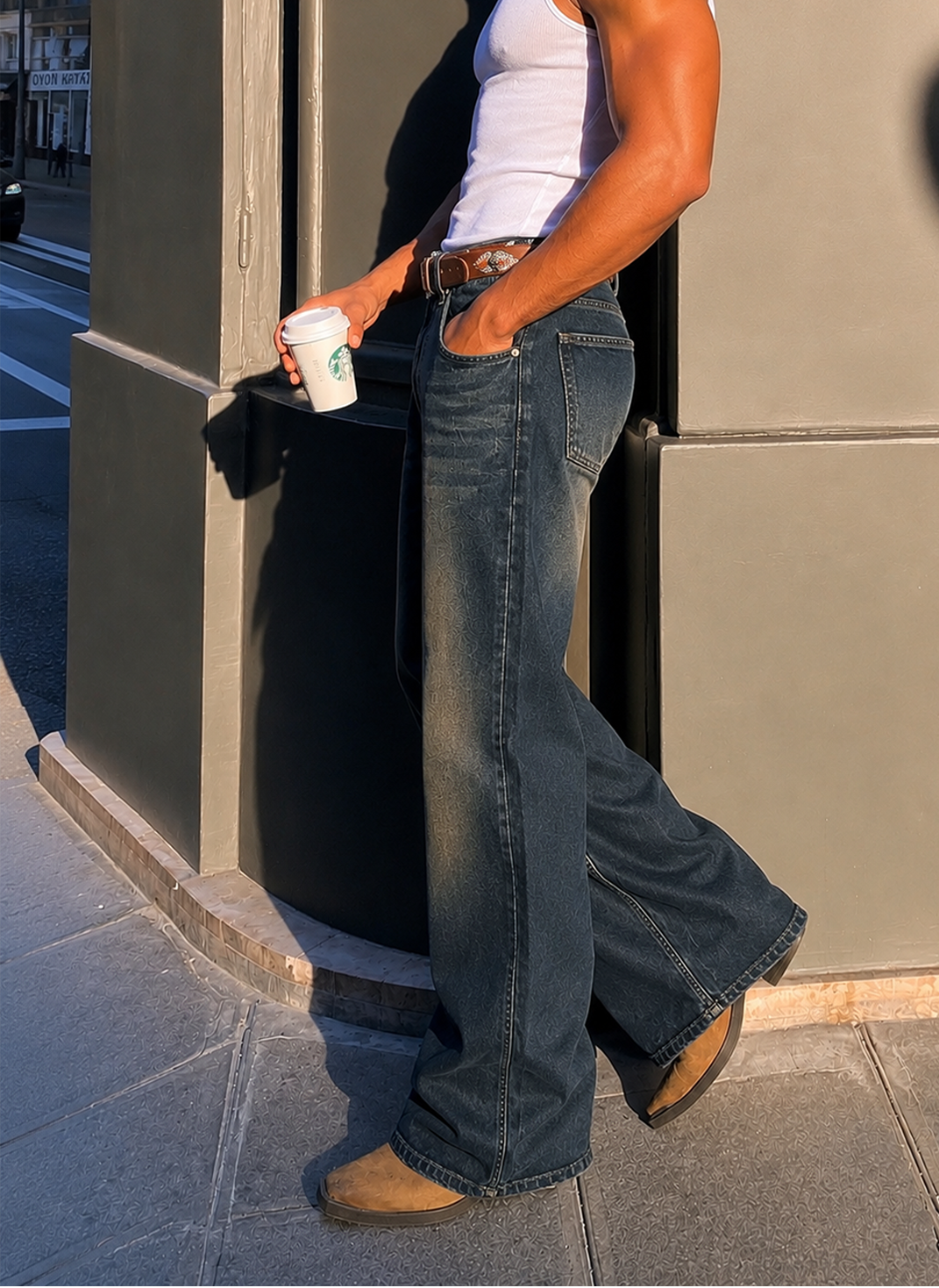 Blue Deep Heat Fade Flare Bootcut Jeans