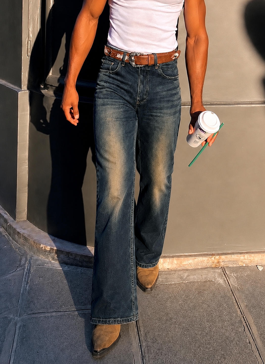 Blue Deep Heat Fade Flare Bootcut Jeans