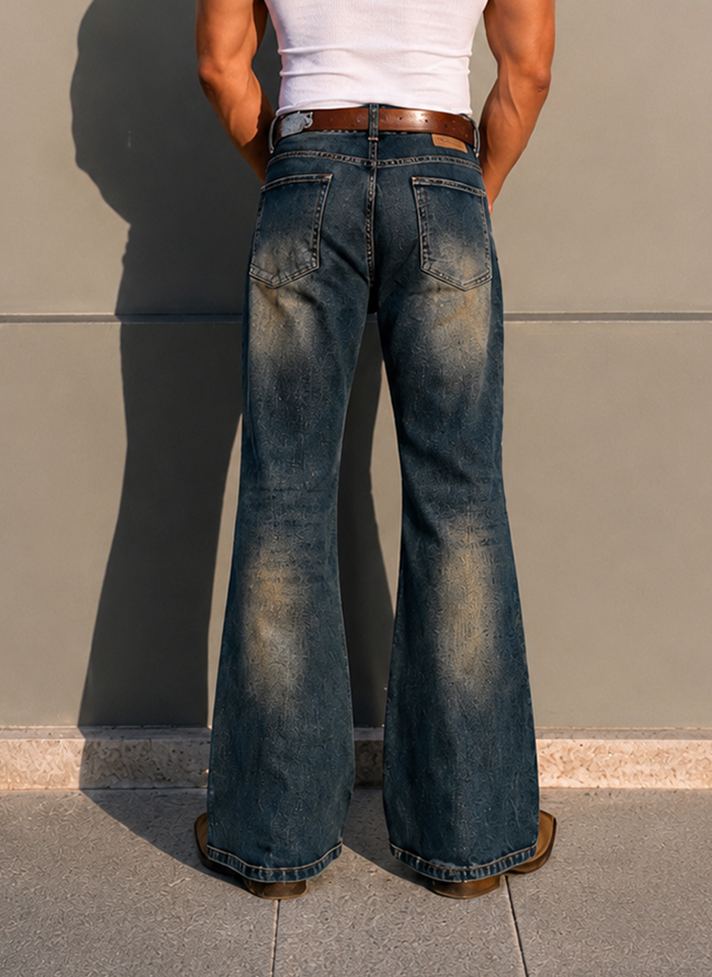 Blue Deep Heat Fade Flare Bootcut Jeans