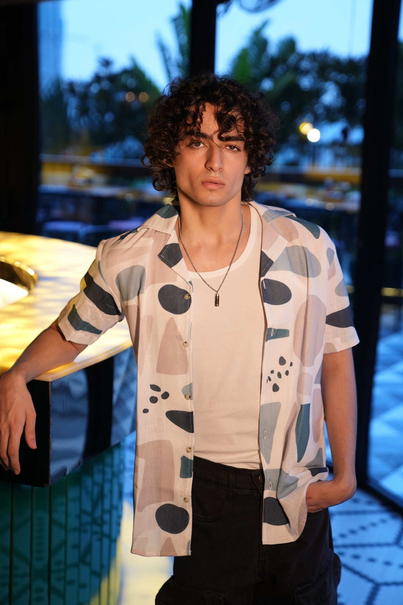 Premium Geometric Print Linen Shirt