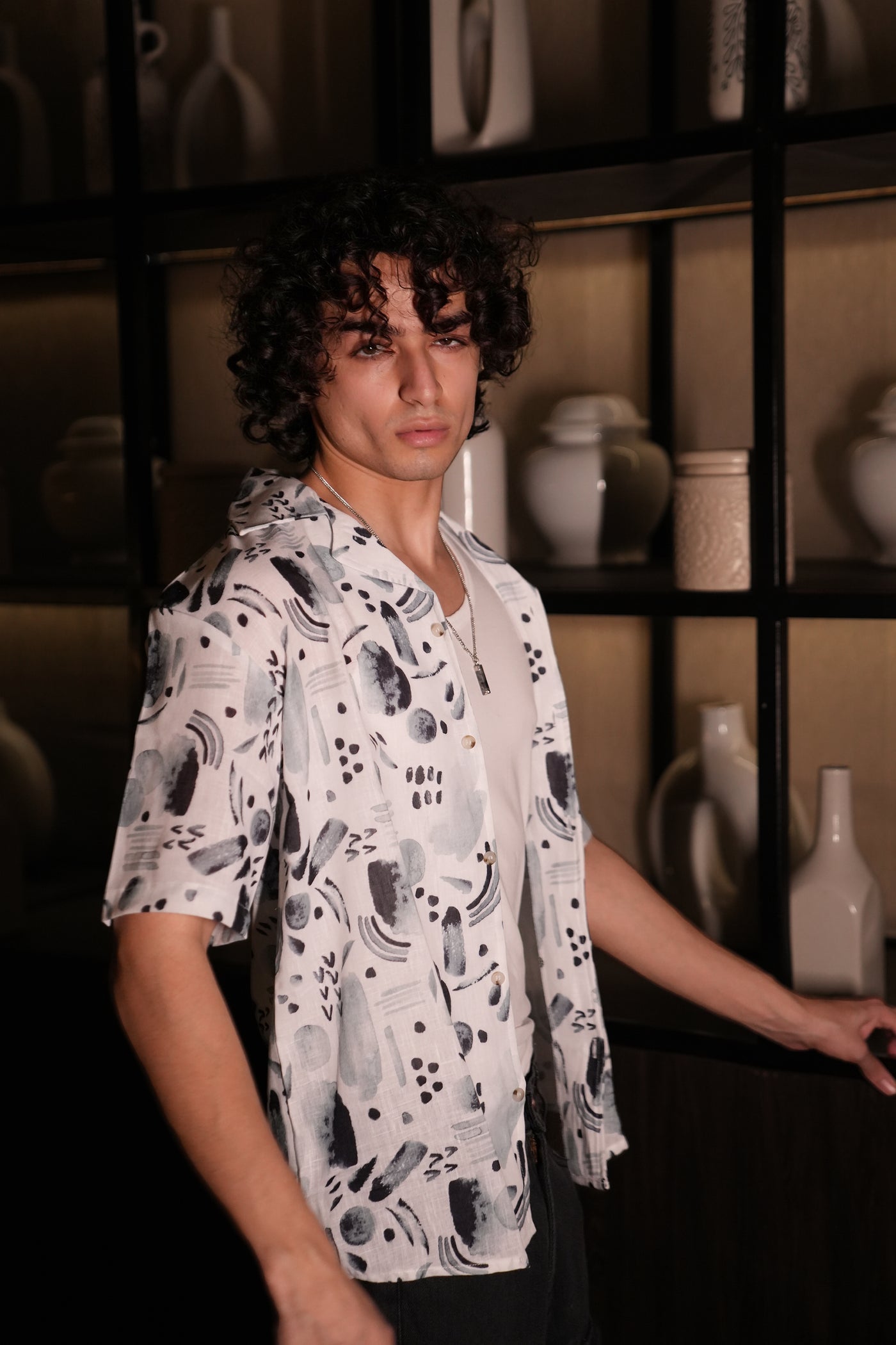 Premium Water Color Splash Print Linen Shirt