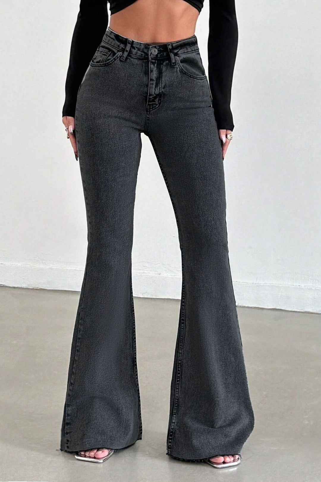 Grey Boot Cut Jeans Neutral Grey Bootleg High Rise Jeans