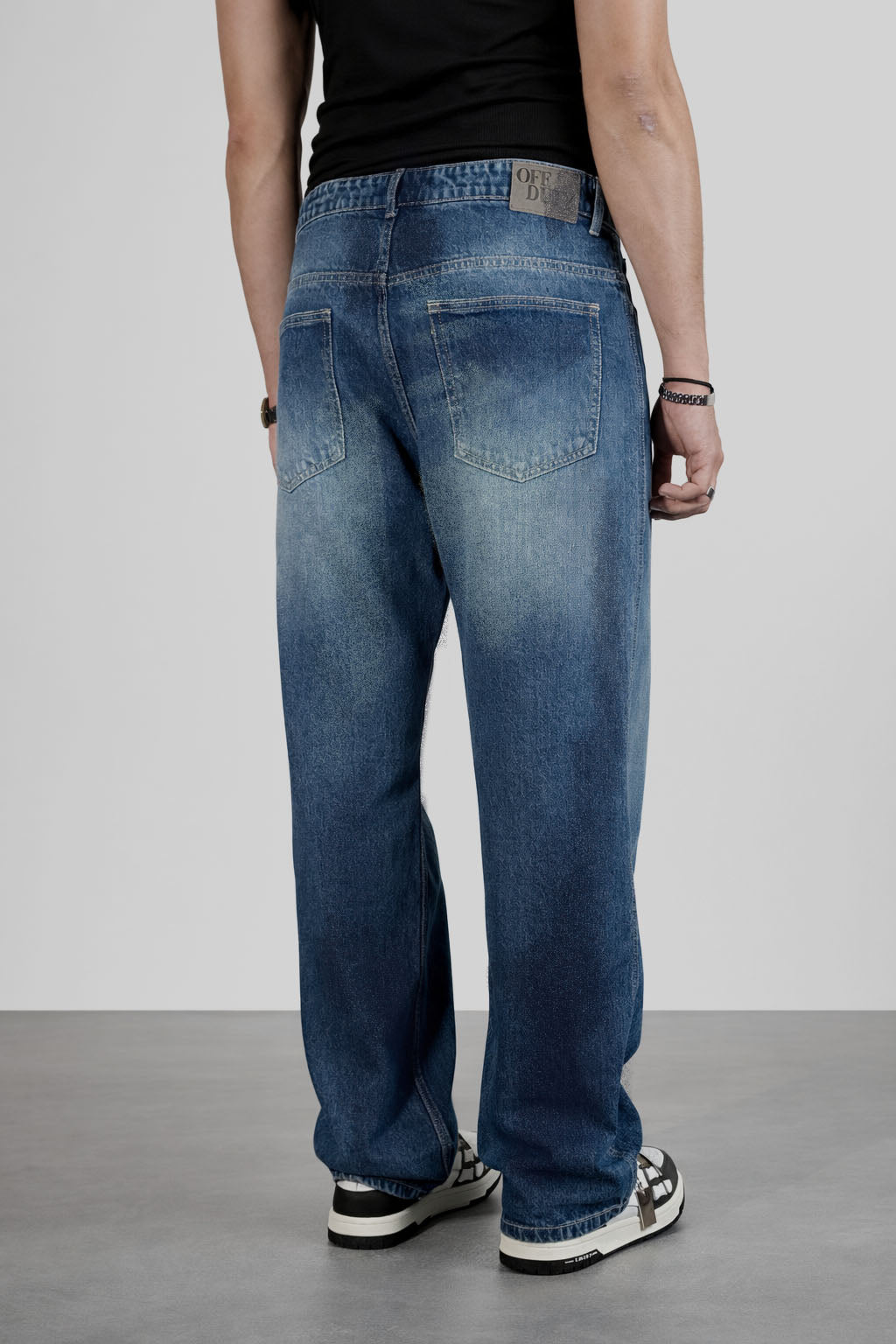 Worn Blue Whisker Wash Loose Straight Fit Jeans