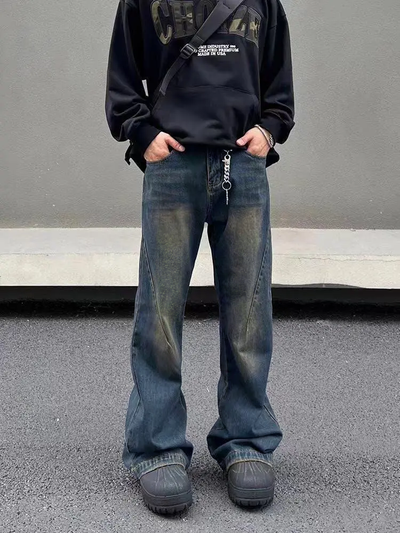 New Aged Wash Straight A Line Jeans