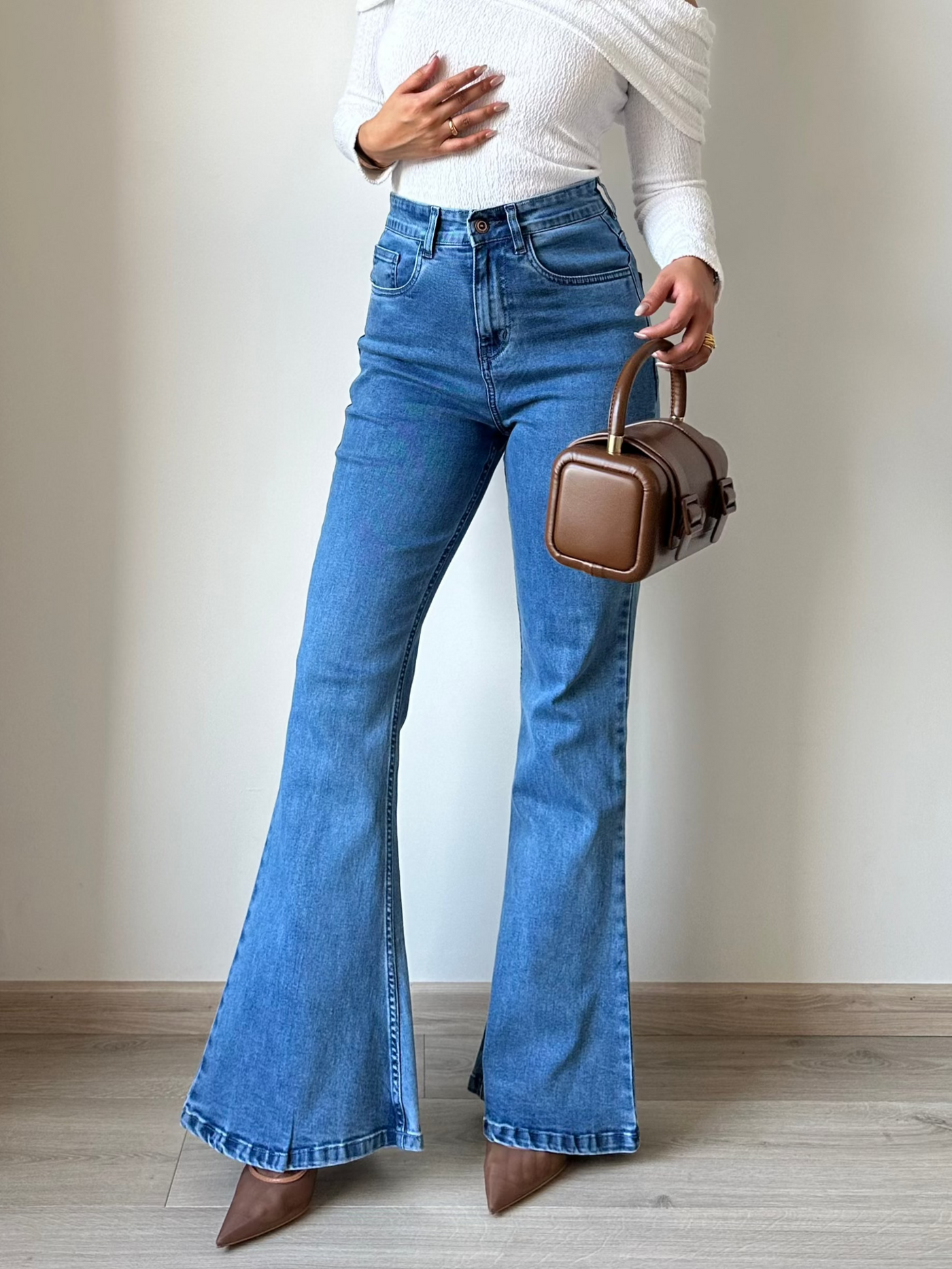 Light Blue Wash Flare Slit Bootleg Jeans