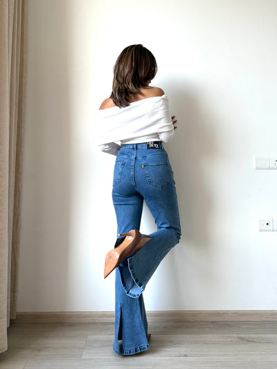 Light Blue Wash Flare Slit Bootleg Jeans