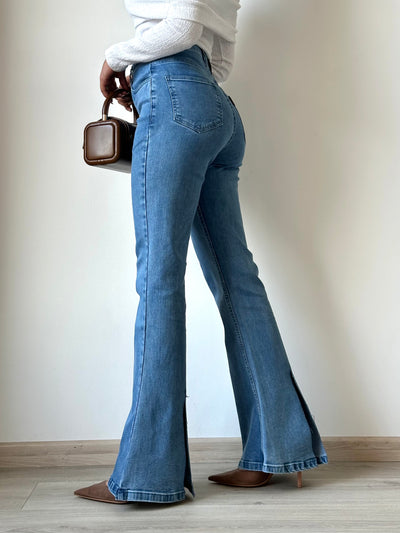 Light Blue Wash Flare Slit Bootleg Jeans