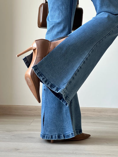 Light Blue Wash Flare Slit Bootleg Jeans