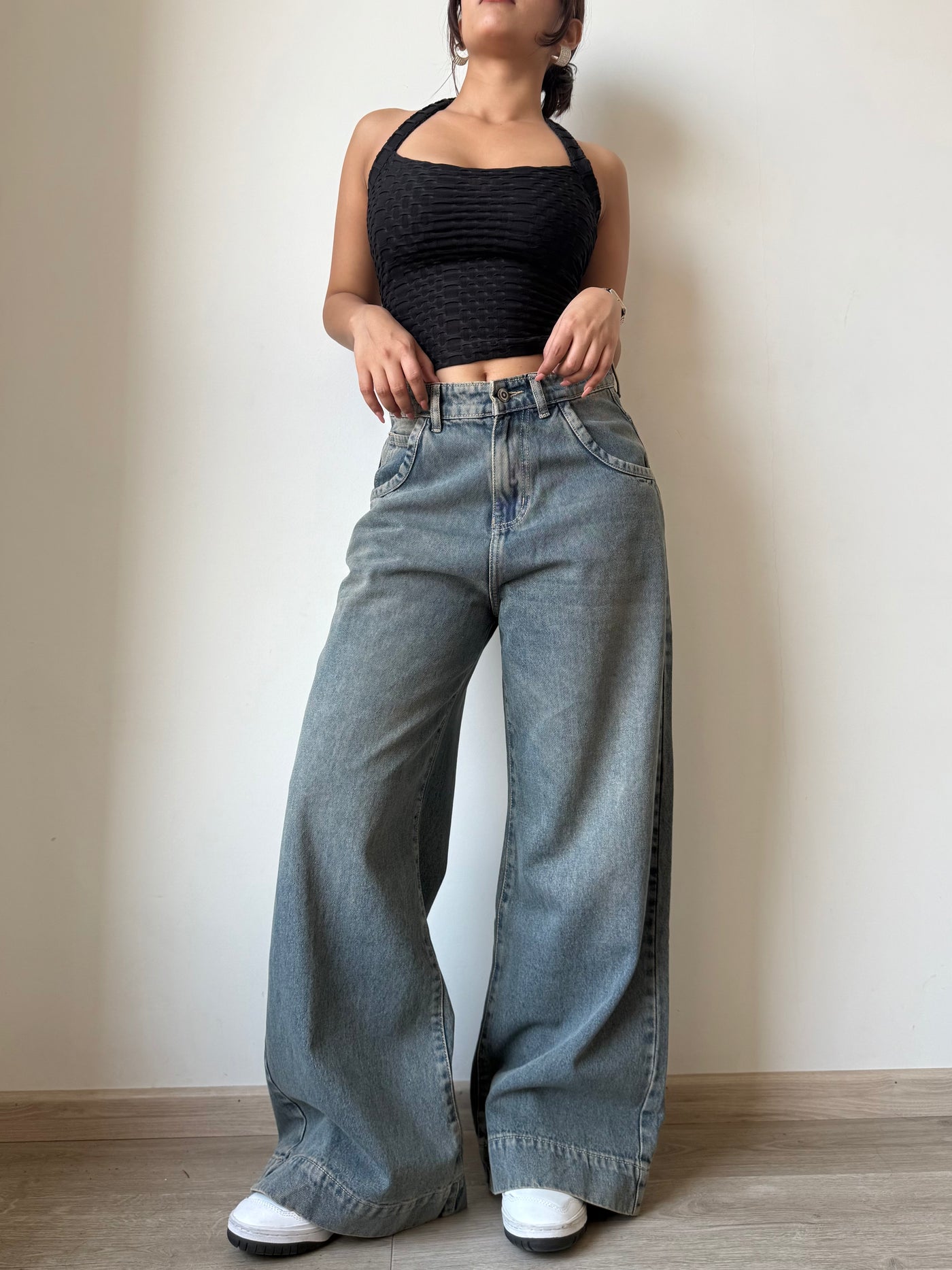 Grey Vintage Washed Wide Leg Baggy Jeans