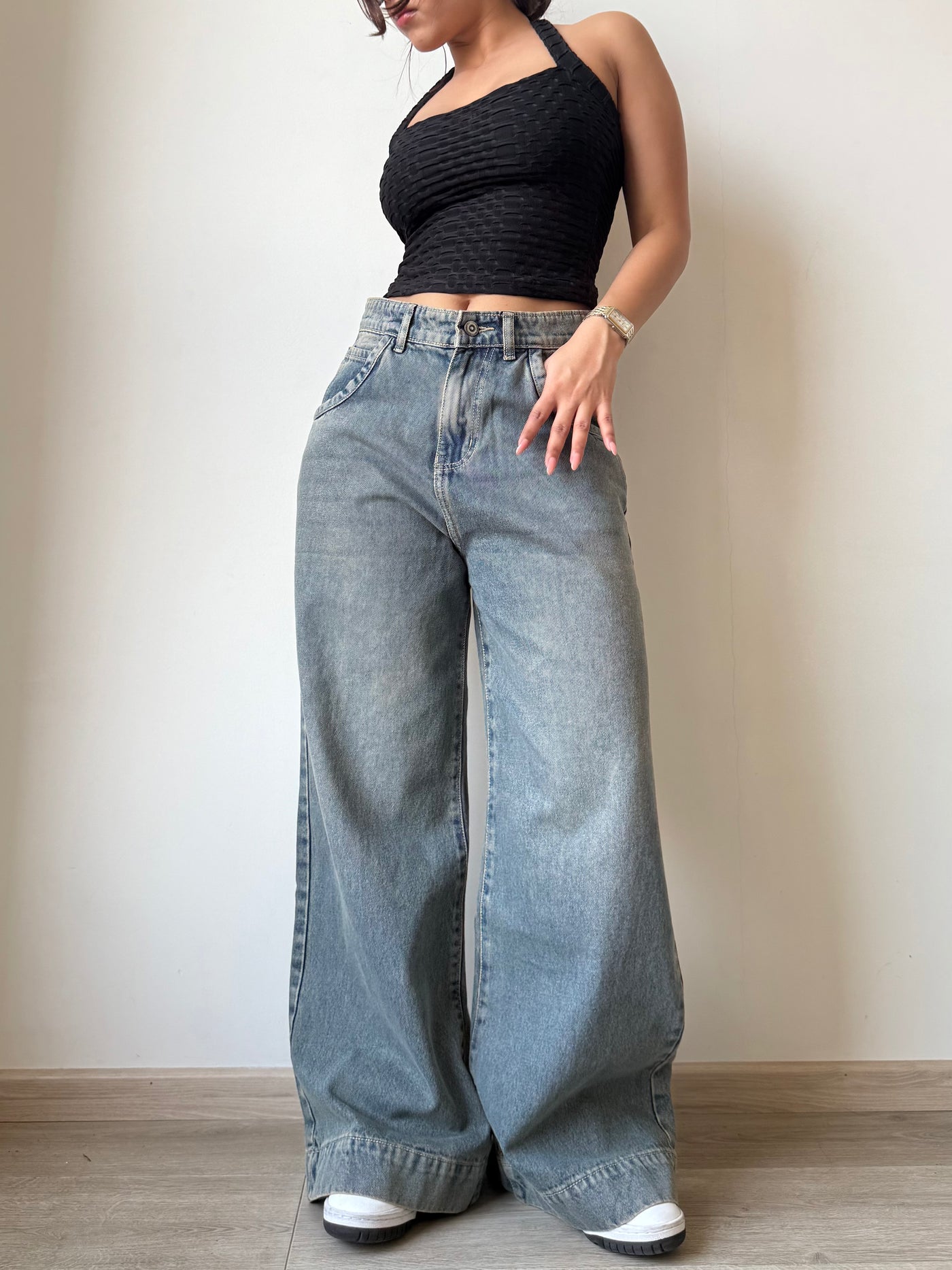 Grey Vintage Washed Wide Leg Baggy Jeans