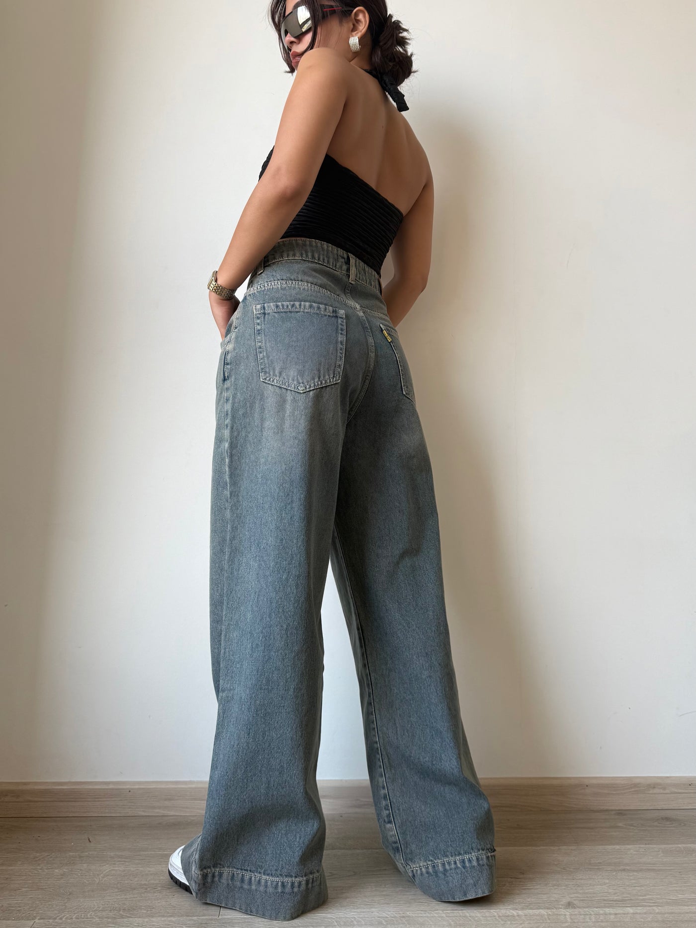 Grey Vintage Washed Wide Leg Baggy Jeans