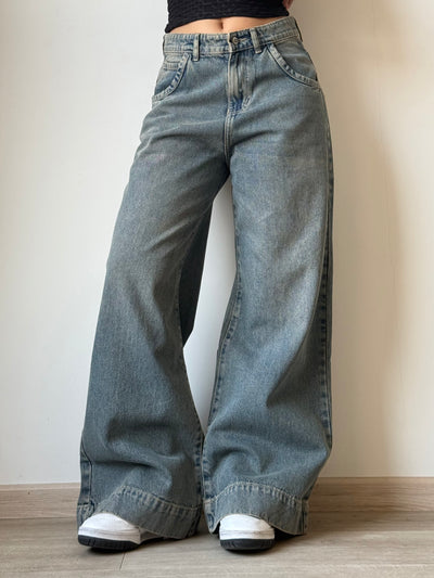 Grey Vintage Washed Wide Leg Baggy Jeans