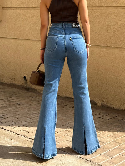 Light Blue Wash Flare Slit Bootleg Jeans