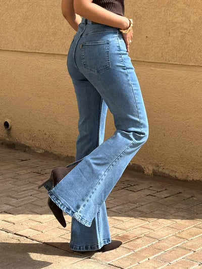 Light Blue Wash Flare Slit Bootleg Jeans