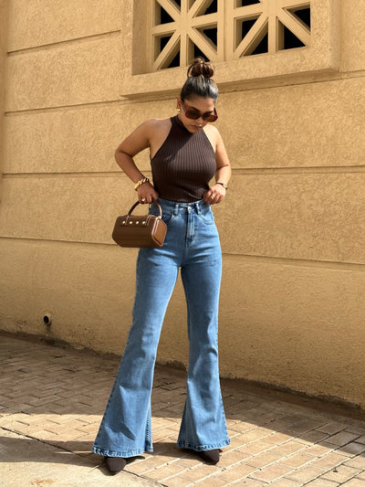 Light Blue Wash Flare Slit Bootleg Jeans