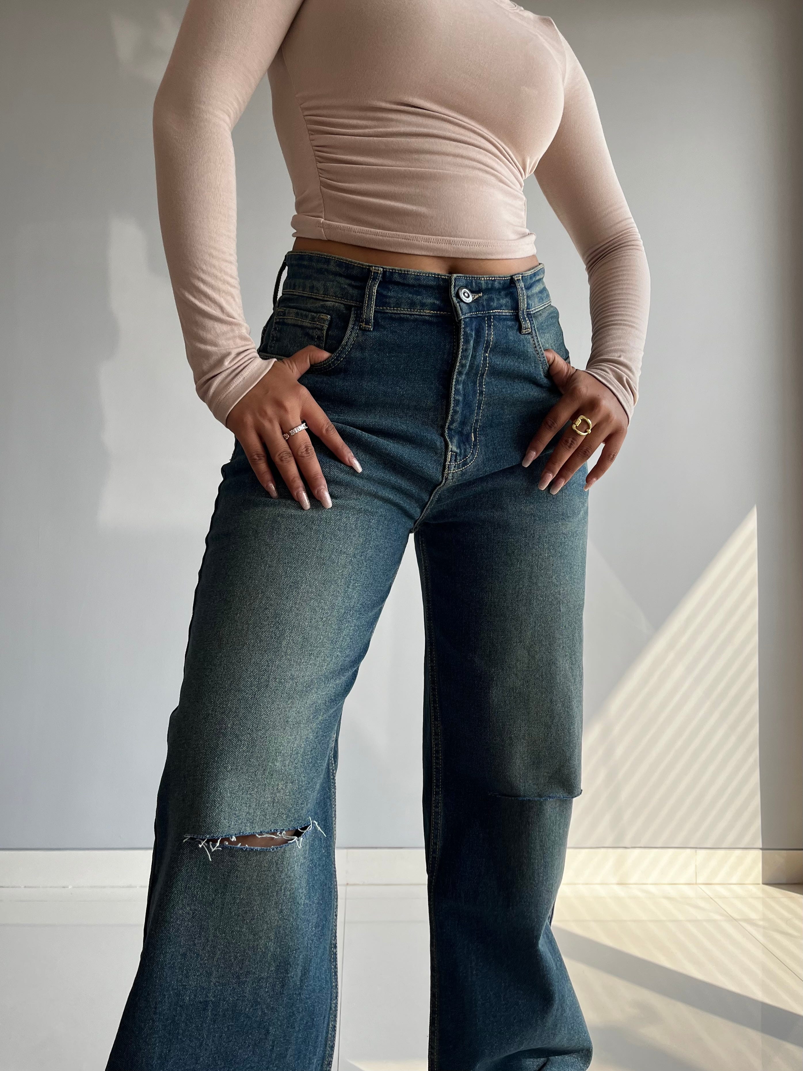 90's Blue Ripped Baggy fit Jeans