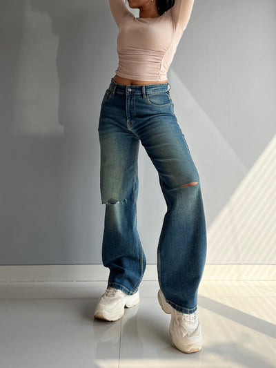 90's Blue Ripped Baggy fit Jeans