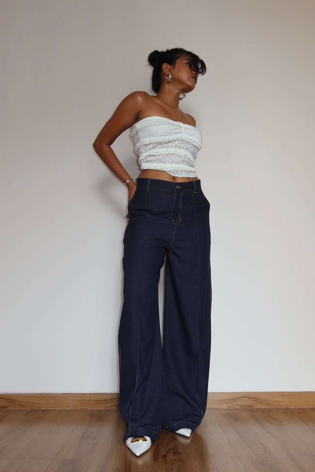 Denim Inpired Denim-Inspired Pin-Tuck Barrel Pants – Offduty India