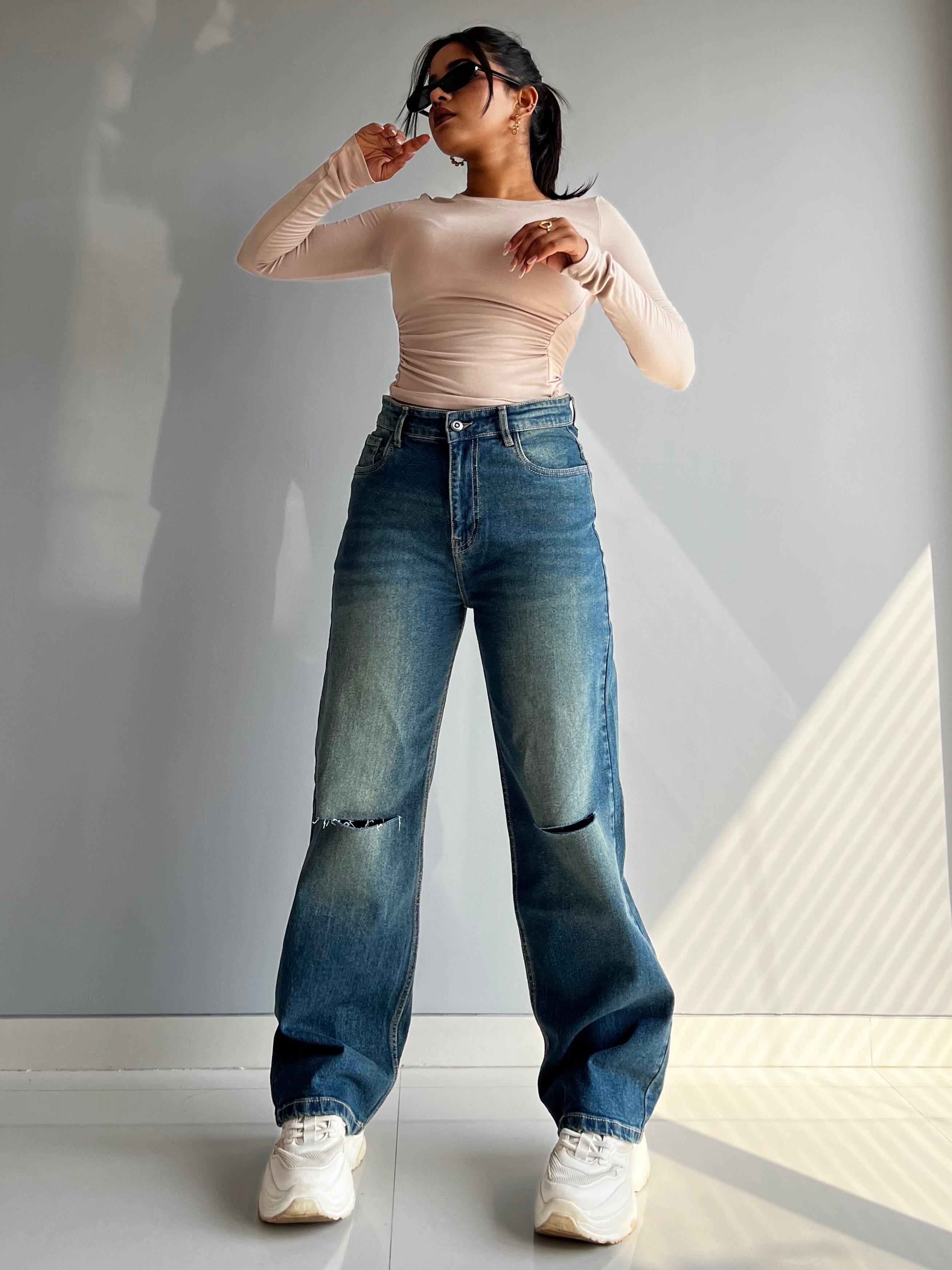 90's Blue Ripped Baggy fit Jeans