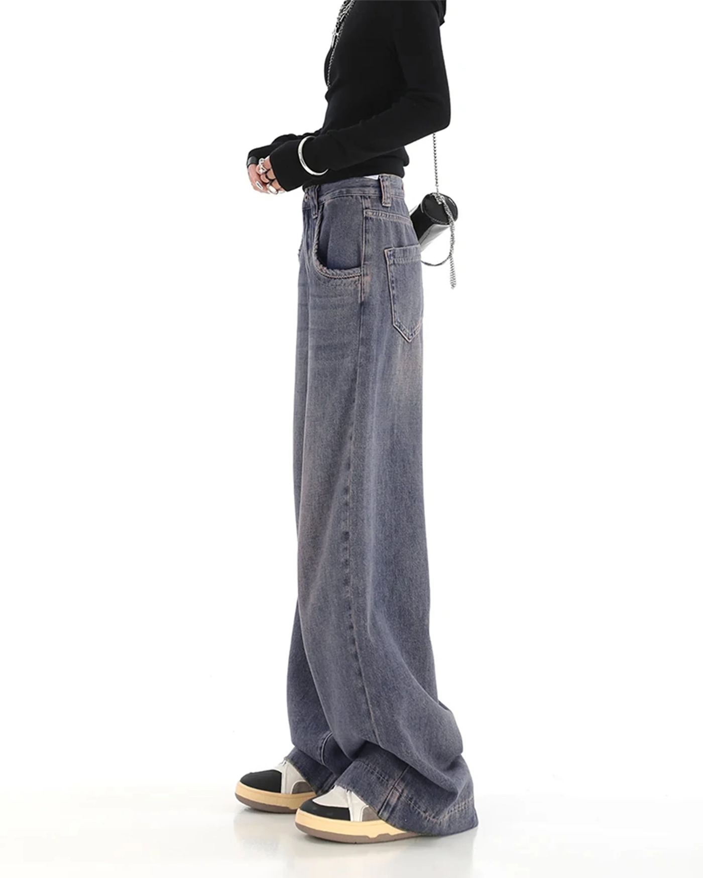 Grey Vintage Washed Wide Leg Baggy Jeans