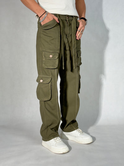 Olive Green Casual Cargo Baggy Jeans
